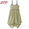 Spahetti strap gray striped frock designs child dress irregular kids girl dresses